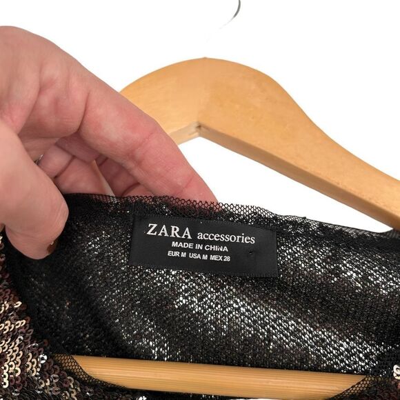 Zara Accessories full sequin black gold leopard long sleeve top size medium - Picture 6 of 7